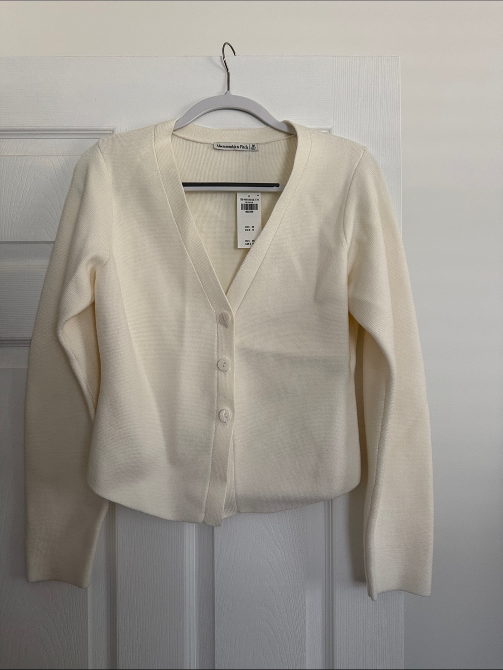 Abercrombie Ivory V-Neck Button Cardigan
